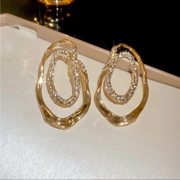 Earrings Pave Crystal Double Loop Gold Alexis Bittar Solanales STYLE N17 - Picture 5 of 7